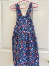 VTG Osh Kosh B  Gosh VestBak Overalls Girls Dress Blue Corduroy Floral 6 USA