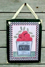 Apples in a Bucket Hanging Wall Sign Plaque Primitive Rustic Farmhouse