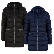 Women's Ladies Mid Length Quilted Padded Coat Hooded Puffer Jacket Zip Pockets