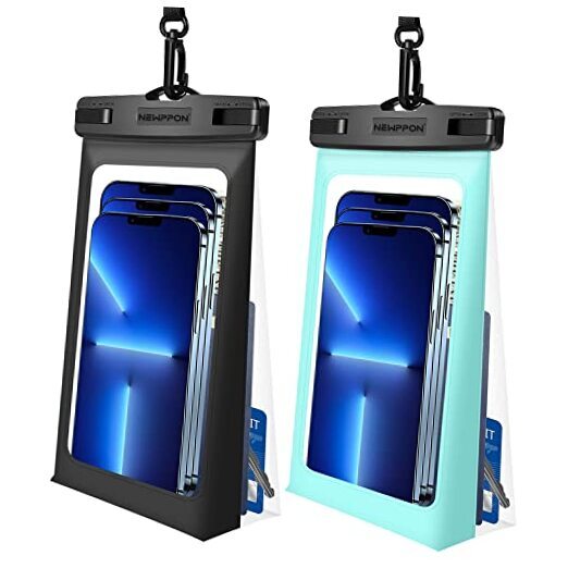 Floating Waterproof Phone Pouch : 2 Pack Universal Floatable Water Black+Green