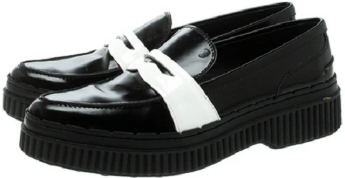 TOD’S Mocassino nuovo TODS Spazzolato pelle nero plateau bianco penny strap Italia EU 38