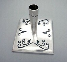 Vintage Native American Sterling Silver Overlay Desk Pen Holder Att Joe Quintana
