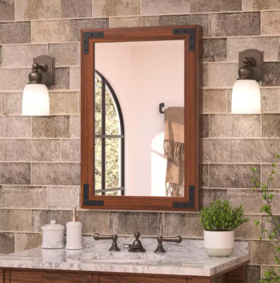 18 in. W x 26 in. H Rectangular Rustic Wood Framed Farmhouse Mirror In Brown