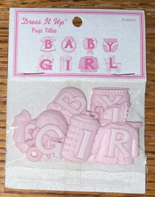 Dress it up Baby Girl Page Titles Pink 3D Bottle Rattle Dress Scrapbook Stickers