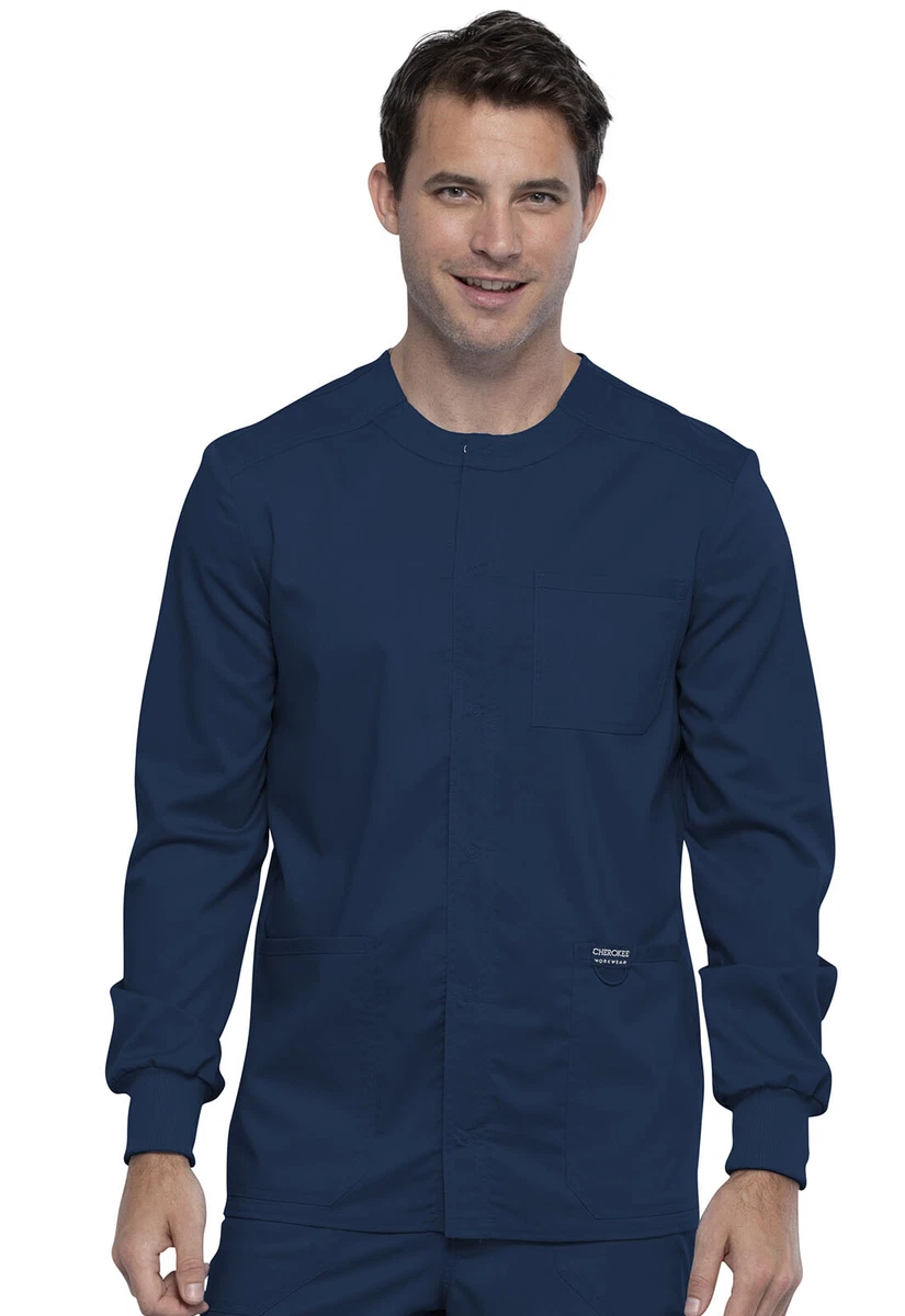 Navy Cherokee Scrubs Workwear Revolution Mens Snap Front Jacket WW380 NAV |  eBay
