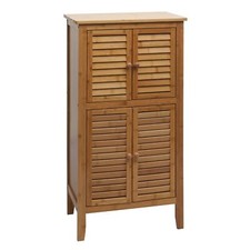 Badezimmerschrank HWC-B18, Regal Kommode, 4 Türen Bambus 100x50x30cm