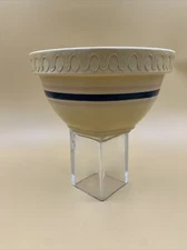 Over & Back Yellow Ware Pink Blue Bands - Mixing Bowl Pie Crust Rim