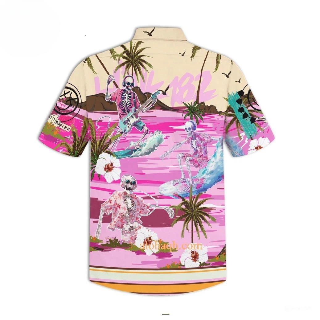 B182 Skeleton Playing Surf Guitar Hawaiian Shirt