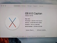 Apple A1347 Mac Mini Core i5-4278U 2.6GHz 8GB RAM 1TB HDD