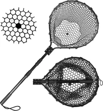 Rubber Fishing Net Large Folding Landing Net,Collapsible Aluminum Pole Handle wi