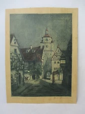 Rothenburg Ob Der Tauber Antique Style Signed Art Nouveau Etching