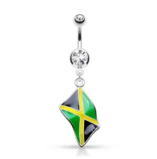 Jamaica Flag Dangle Belly Ring – 14G 316L Surgical Steel | CZ Gem Star Top