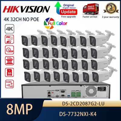 Hikvision 32CH NVR DS-7732NXI-K4 8MP ColorVu Security IP Camera System Kit Lot