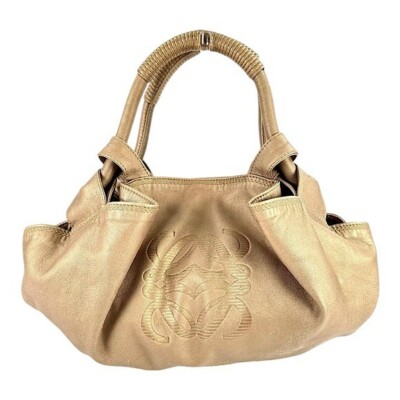Loewe Napa Aire Lambskin Leather Soft Satchel Clutch Shoulder Bag Golden Beige