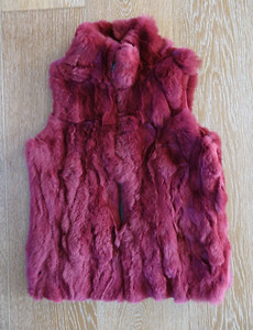ADRIENNE LANDAU Girls Burguny Red Rabbit Fur Vest Size 10/12 NWOT
