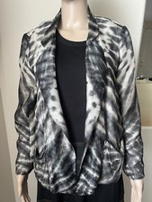 RAQUEL ALLEGRA 100 Silk Treatment Print Khaki  Charcoal CLARISSA Blazer sz 2 M