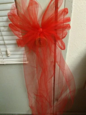 8 pc Red Wedding Tulle Pew Bows or Any Color. Rush Orders Available - Image 1 of 2