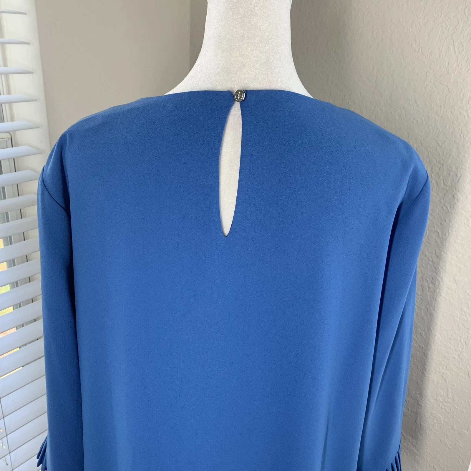 VETEMENTS Abito donna CeCe Blue Jay Shift taglia large pieghettato accenti volant NUOVO NUOVO CON ETICHETTE