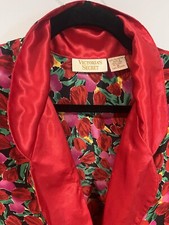Victoria  s Secret Vintage Gold Label Red Floral Night Shirt Gown M Button