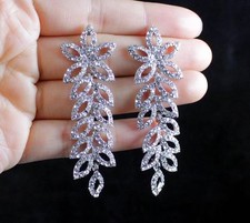FLOWER DANGLE CLEAR AUSTRIAN CRYSTAL RHINESTONE CHANDELIER EARRINGS E931 SILVER