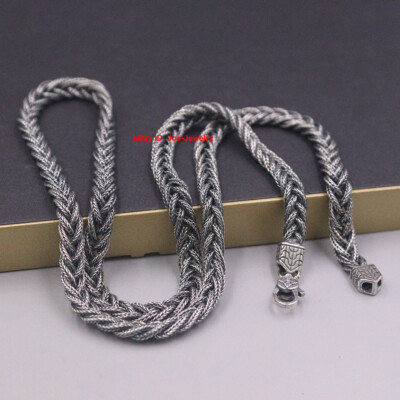 Solid 925 Sterling Silver 6mm Wheat Link Weaved Chain Men's Necklace 23.6'' L