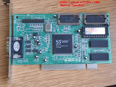 S3 Trio64V+ N1C3CF /86C765/ 35-8237-21. PCI,2MB,VGA,BNX 9111-16-10 Video Card.