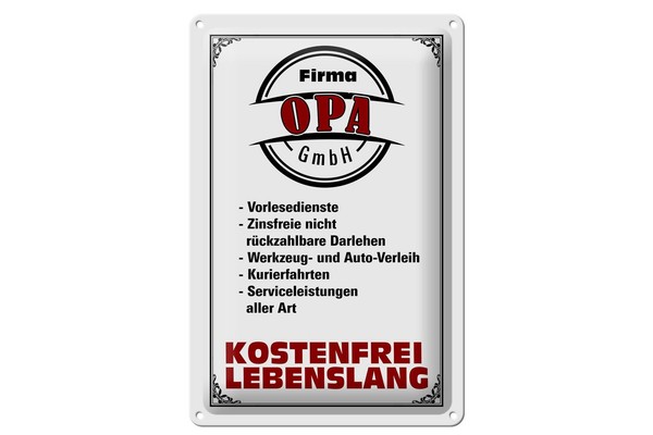 Blechschild Spruch 20X30 Cm Firma Opa Gmbh Kostenfrei Deko Schild Tin Sign-image