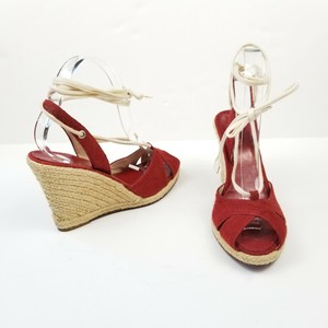 red lace up wedge sandals