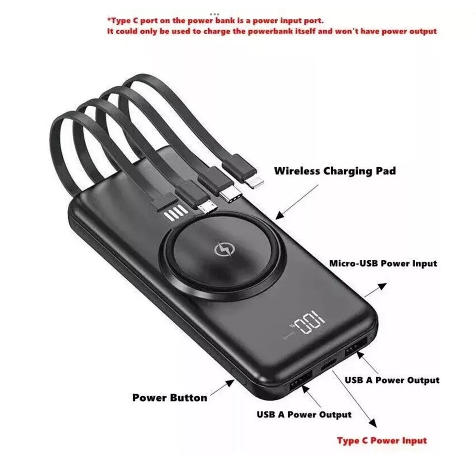 Magnetic 10000mAh Power Bank Pack Wireless Charging Battery USB for Mobile Phone - Image 3 of 4