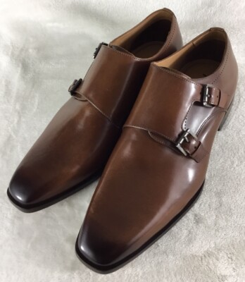 Flag LTD. Dress Shoes Men's 8M Noble Double Monk Strap Brown Leather Burnished