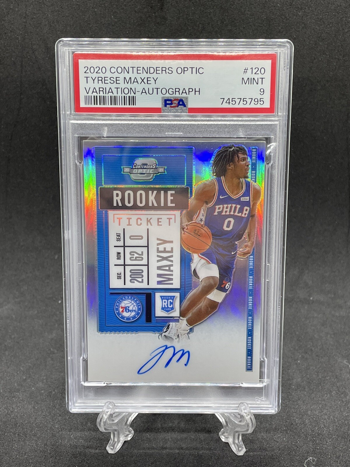 2020-21 Contenders Optic Tyrese Maxey Variation Rookie Ticket Auto RC #120 PSA 9