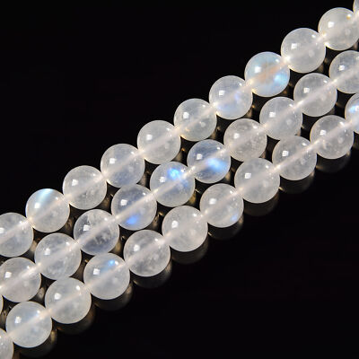 #ad AAA Cream White Rainbow Moonstone Smooth Round Beads Size 6mm 12mm 15.5#x27;#x27; Str $63.99