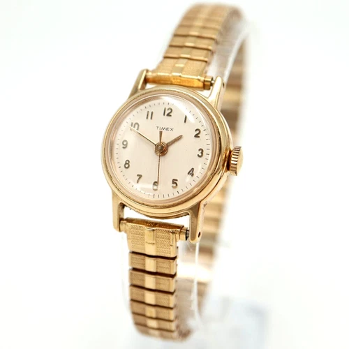 Vintage Timex Watch Manual Wind Gold Tone 24mm Round PARTS REPAIR NOT RUNNING
