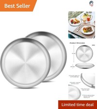 Durable 8-Inch Round Stainless Steel Plates Set of 2 - Dishwasher Safe Stylish