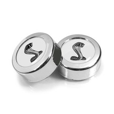 Ford Mustang Cobra In White On Chrome License Plate Frame Screw Covers