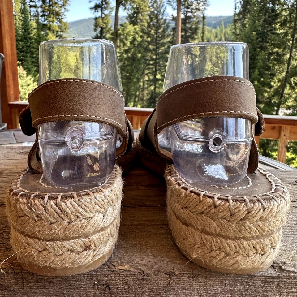 LL Bean Espadrille Chunky Platform Boho Sandals SZ 8.5 Leather Jute Wedge Spain - Image 3 of 4