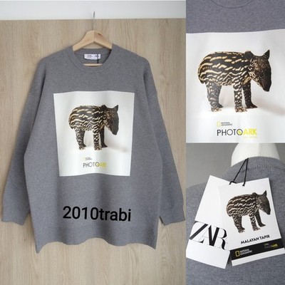 ZARA X NATIONAL GEOGRAPHIC PHOTO ARK GREY KNIT SWEATER SIZE M