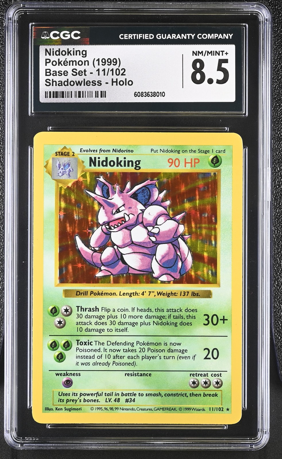CGC 8.5 Nidoking 1999 Base Set 11/102 Shadowless Holo Pokemon Card