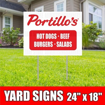 PORTILLOS Yard Sign with H-Stakes Hot Dogs Beef Burgers Salads Cafe Street Food