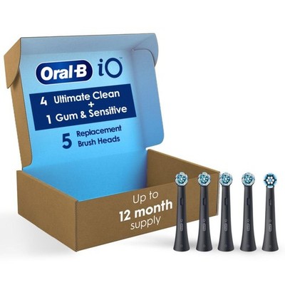 Oral-B iO Ultimate Clean Replacement Brush Heads, 1 Count (Pack of 5), Black 