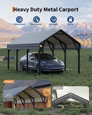 10x15 FT Metal Carport w/Reinforced Frame&Steel Roof, Outdoor Heavy Duty Shelter