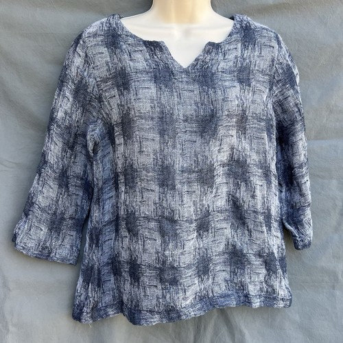 Pure J. Jill Size Small Petite Blue Gray Shirt Lagenlook Linen Blend Artsy - Picture 1 of 5