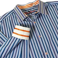 ROBERT GRAHAM Flip Cuff Striped Gingham Button Down Shirt Blue Purple 2XL