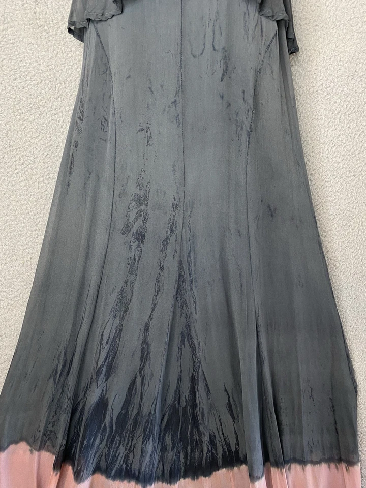 GYPSY 05 Whimsy Boho Womens S Gray Pink Tie Dye Layered Silk Lined Maxi Dress - Image 4 of 4
