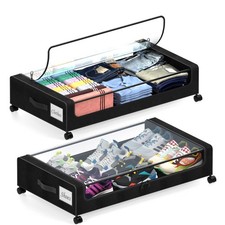 Under Bed Storage with Wheels 2 Pack Under Bed Storage Containers with Divide...