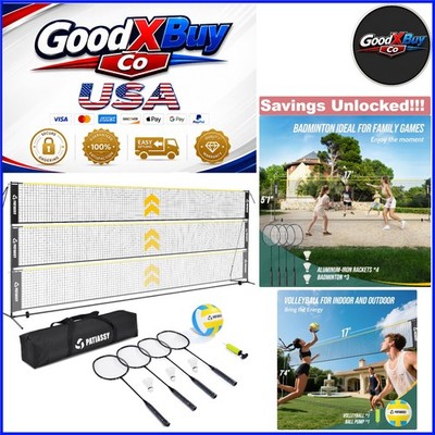 3-in-1 Volleyball Badminton Pickleball Net Set 17ft Portable Backyard Sports ...