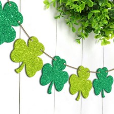St. Patrick's Day Shamrock Wooden Banner Glitter St Patricks Day Decorations W