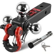 Trailer Hitch Alloy Steel Tri-Ball Mount with Swivel Tow Shackle for 2-inch R...