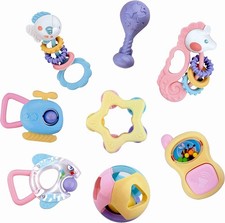 Baby Rattles Teething Toy, 8 Piece Grasping Toy Set Perfect for Little Hands NEW