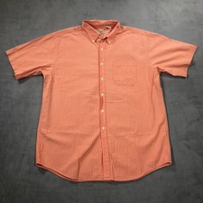 LL Bean Seersucker Button Down Shirt Men Large Coral Striped Preppy Short Sleeve